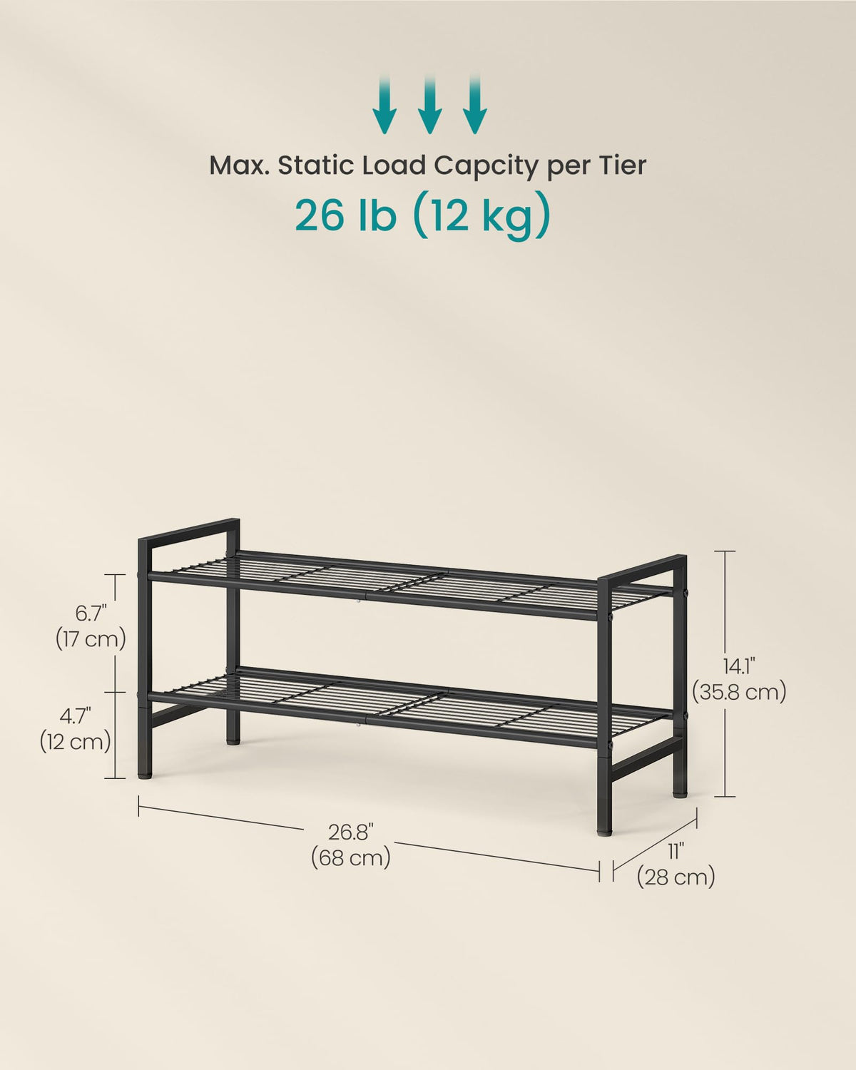 SONGMICS Metal Shoe Rack, Free Standing Shoe Organizer for Entryway Closet Garage Small Spaces