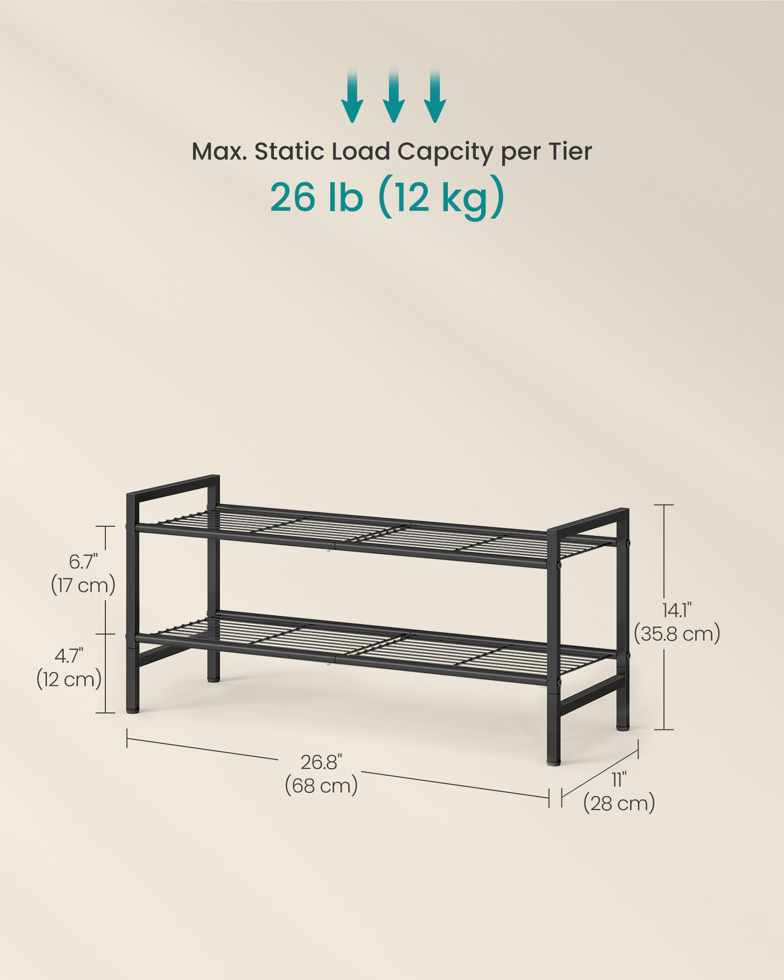 SONGMICS Metal Shoe Rack, Free Standing Shoe Organizer for Entryway Closet Garage Small Spaces