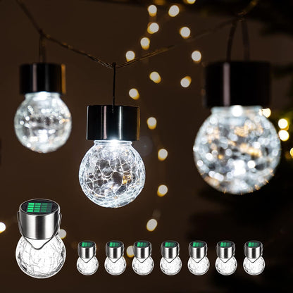 GIGALUMI 8 Pack Solar Hanging Lights, Multi-Color Changing Cracked Glass Hanging Ball Outdoor