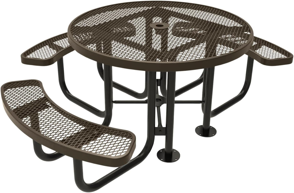 Heavy-Duty Portable Outdoor Picnic Table with Umbrella Hole, Expanded Metal Patio Dining Furniture