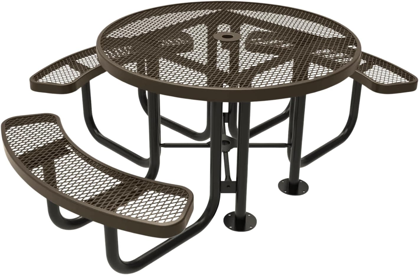 Heavy-Duty Portable Outdoor Picnic Table with Umbrella Hole, Expanded Metal Patio Dining Furniture