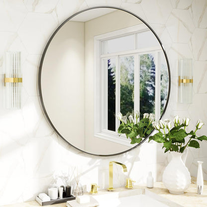 BEAUTYPEAK 20 Inch Round Mirror, Metal Frame Circle Mirror, Wall Mounted for Entryway, Bathroom