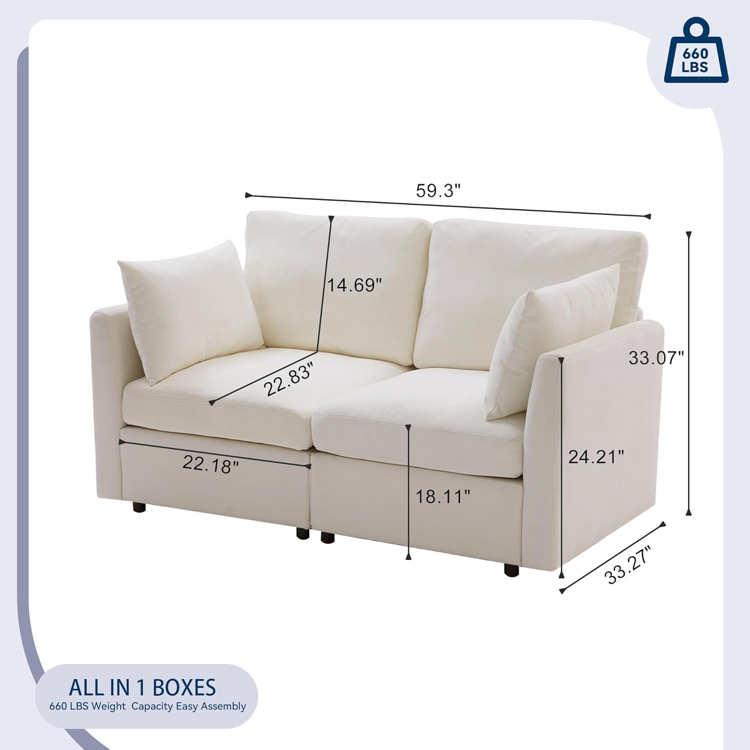 Tbfit 59" Loveseat Sofa, Chenille Small Sofa Couch, Love Seat with 2 Pillows for Small Space