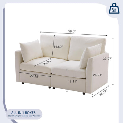 Tbfit 59" Loveseat Sofa, Chenille Small Sofa Couch, Love Seat with 2 Pillows for Small Space