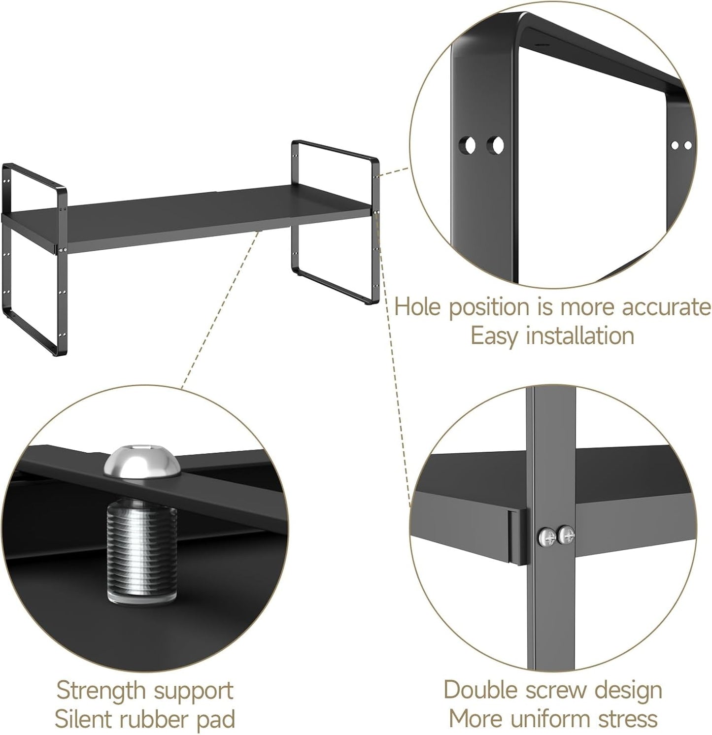 16.5~27.1" Expandable Shelf Organizer, 1Pack 8.1" Wide Stackable Cabinet Shelf Organizers, Black