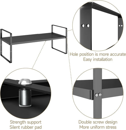 16.5~27.1" Expandable Shelf Organizer, 1Pack 8.1" Wide Stackable Cabinet Shelf Organizers, Black