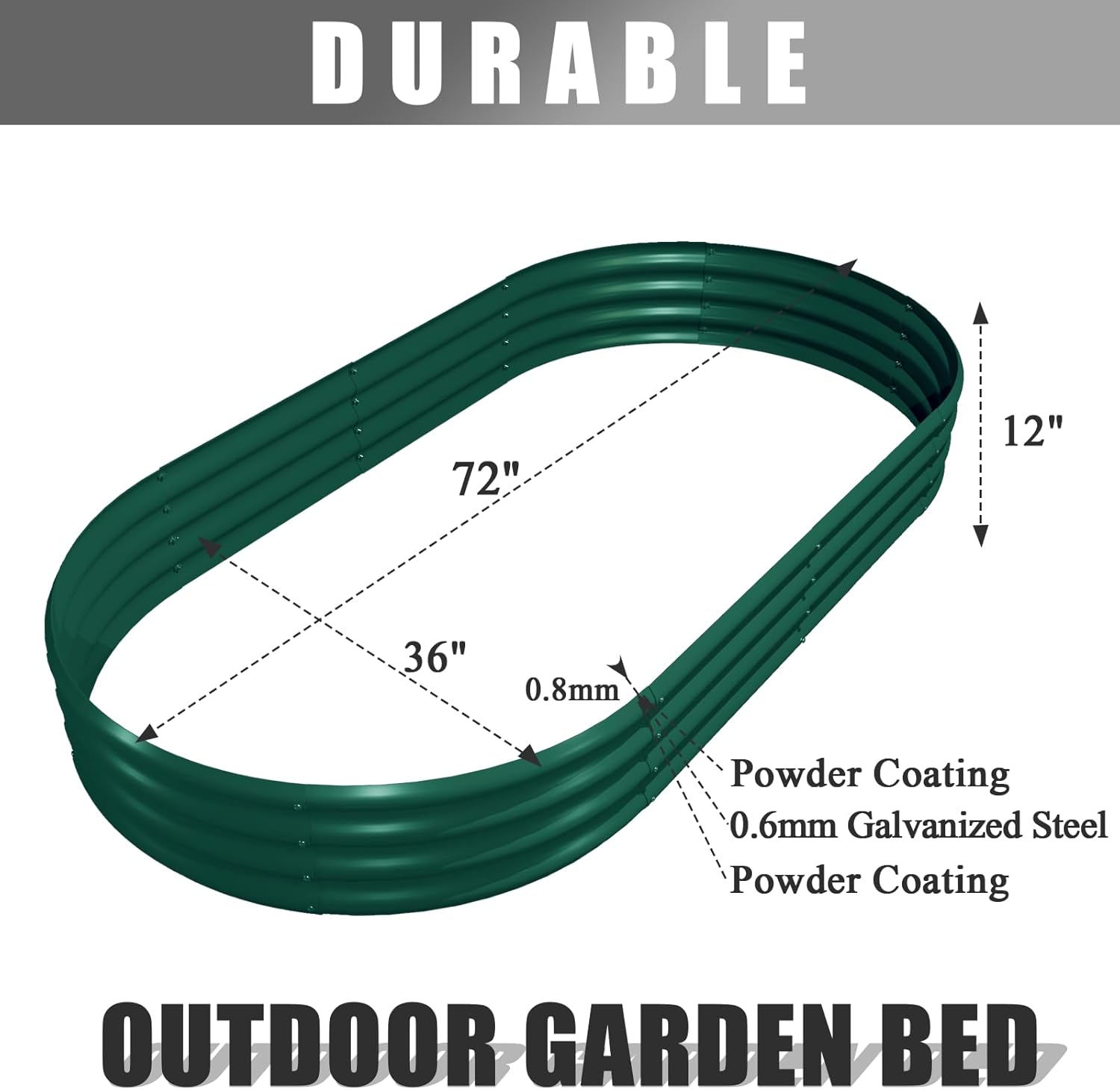 2 Pack 6x3x1FT Galvanized Raised Garden Bed Kit Oval Metal Ground Planter Box Outdoor Bottomless