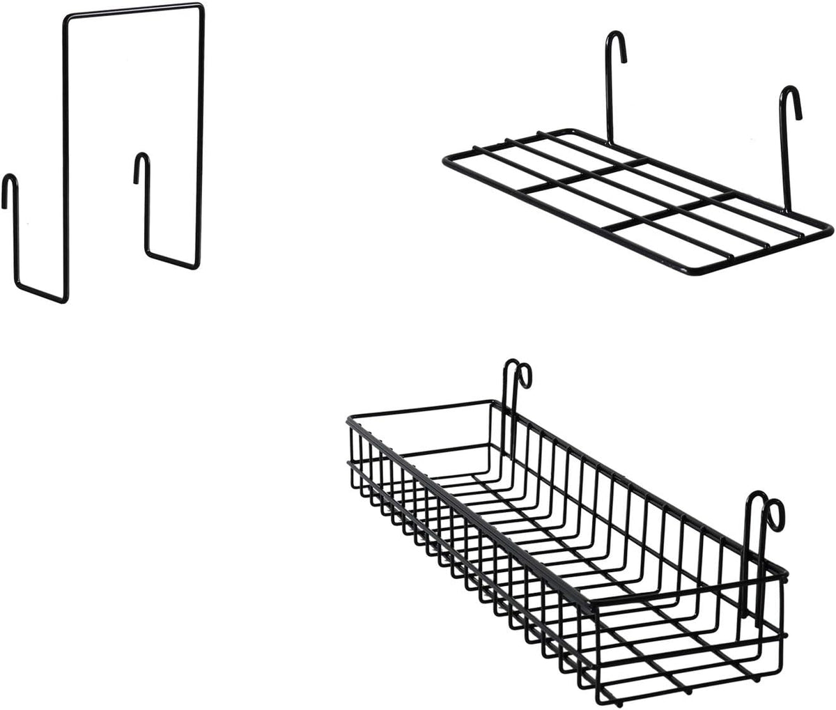 FRIADE Wall Grid Panel Hanging Basket with Hooks,Bookshelf,Display Shelf,Wall Organizer and Metal
