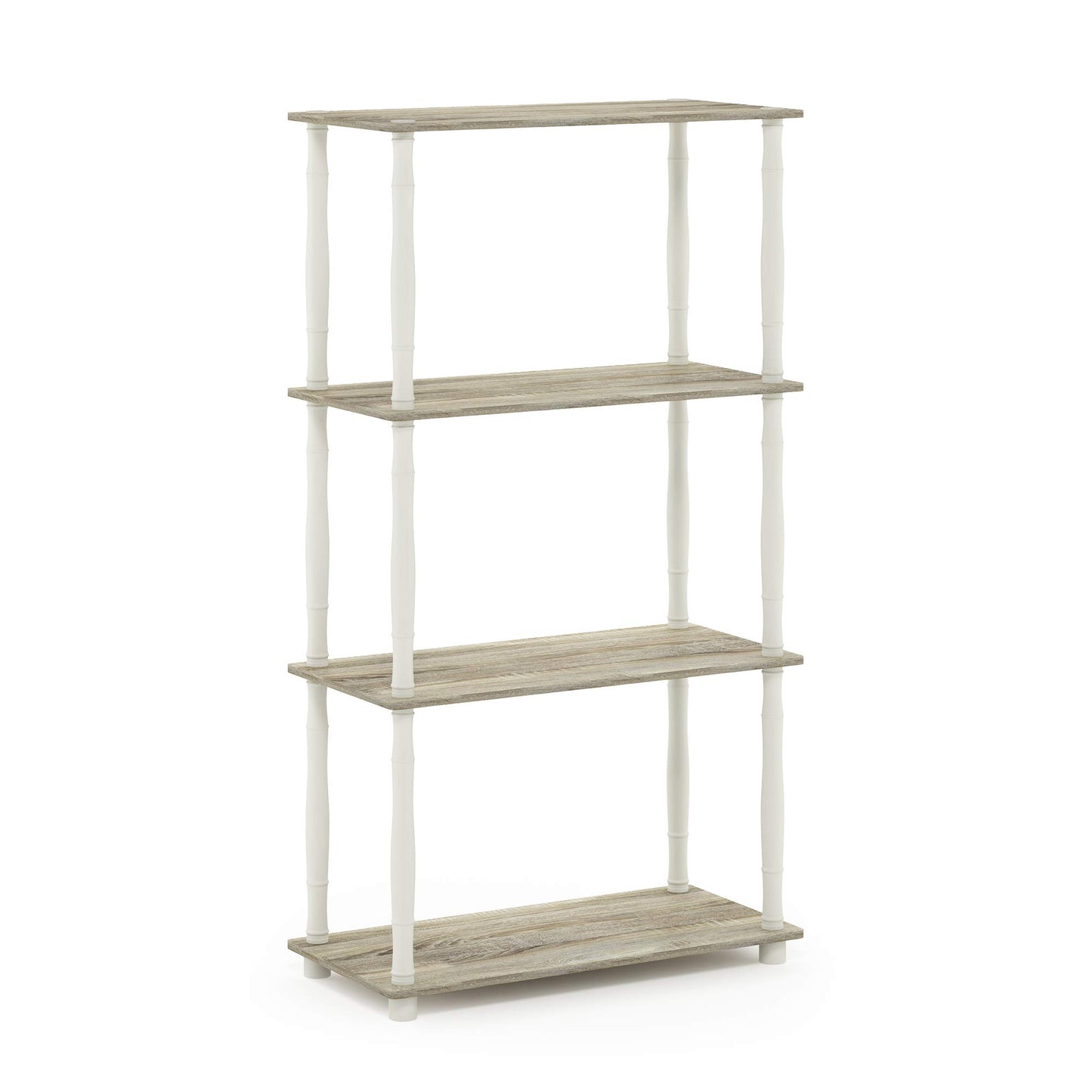 Furinno Turn-N-Tube 4-Tier Multipurpose Shelf Display Rack, Classic Tubes, Sonoma Oak/White
