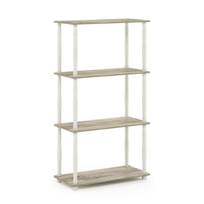 Furinno Turn-N-Tube 4-Tier Multipurpose Shelf Display Rack, Classic Tubes, Sonoma Oak/White