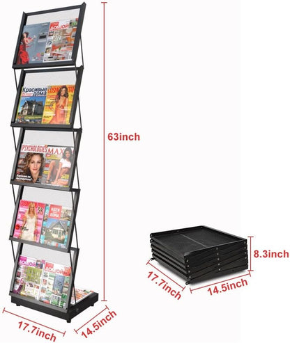 brochure display stand&Foldable Magazine Rack with 5 Pockets for Exhibition and Trade Show