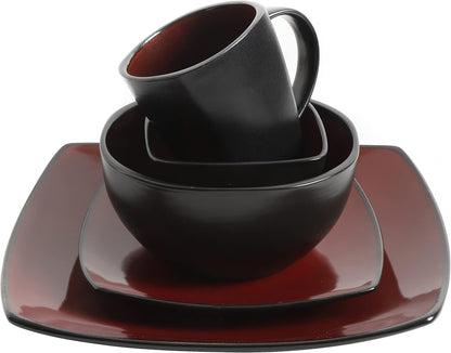 Gibson Elite Soho Lounge Square Reactive Glaze Stoneware Dinnerware Set, Service for 8 (40pc)