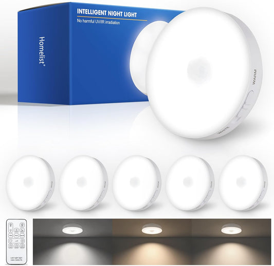 Homelist Upgraded Ultra Bright Motion Sensor Lights Indoor, 6 Pack Rechargeable Puck Light with