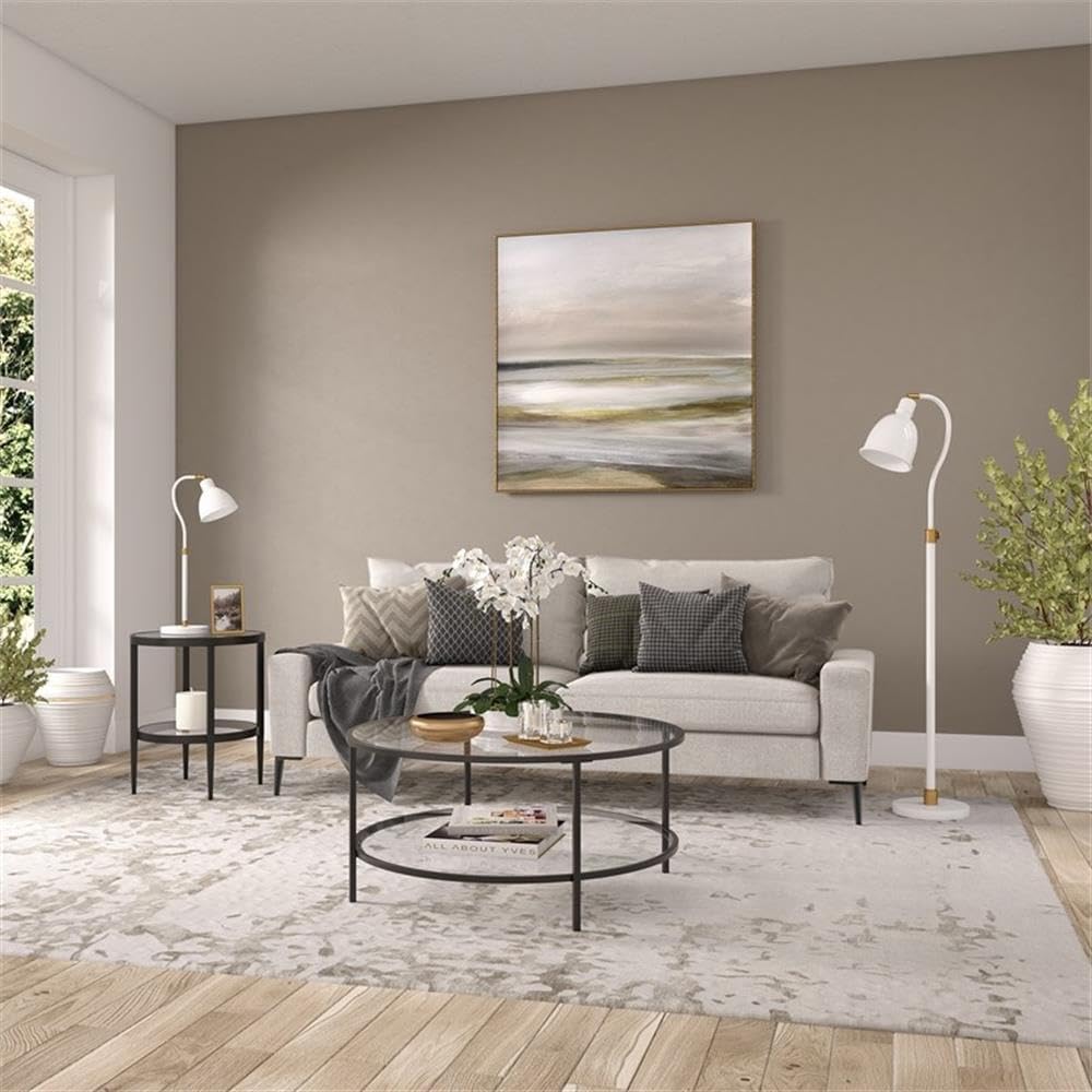 Henn&Hart 20" Wide Round Side Table with Glass Shelf in Blackened Bronze, Table for Living Room