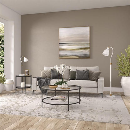 Henn&Hart 20" Wide Round Side Table with Glass Shelf in Blackened Bronze, Table for Living Room