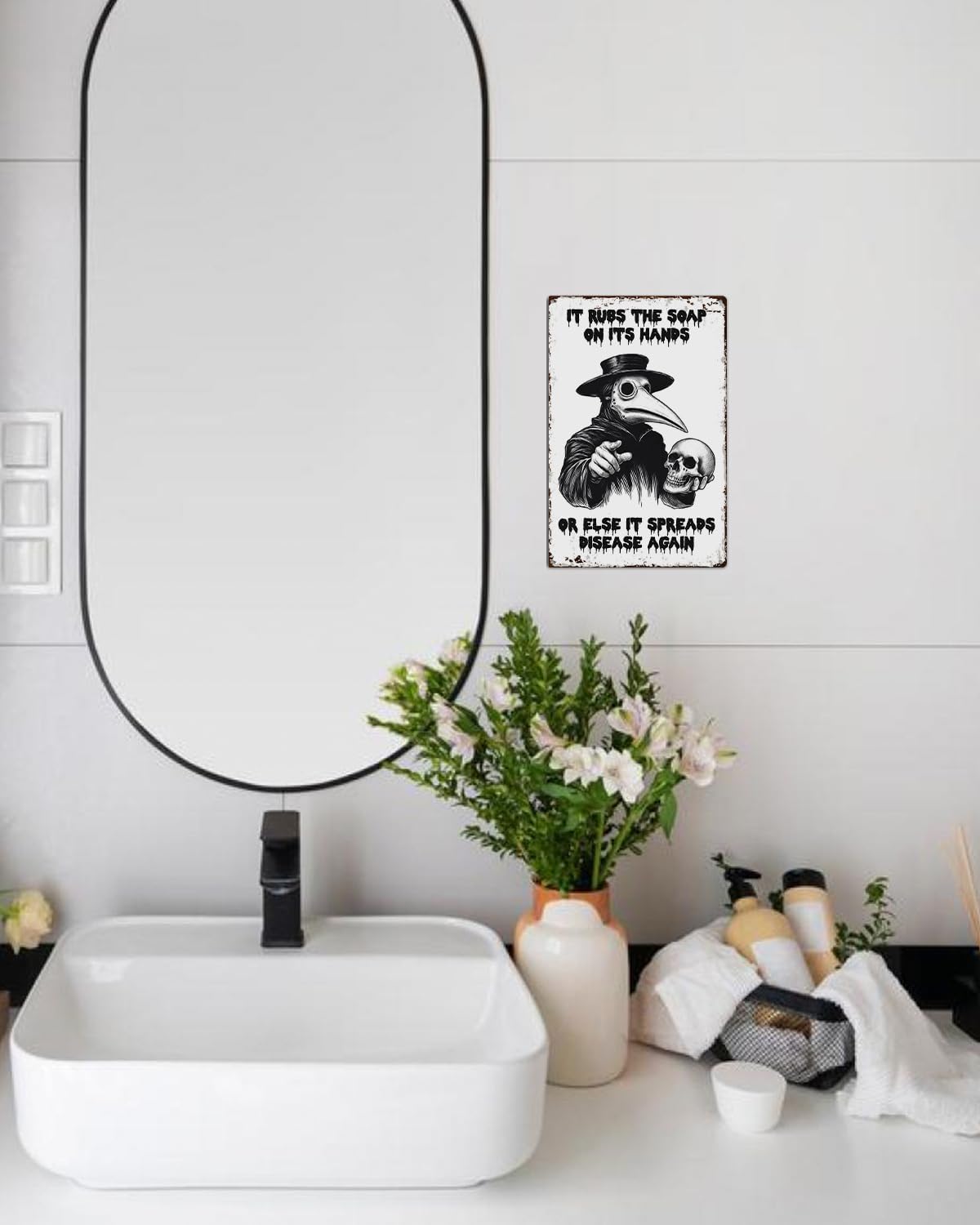 ALKB Halloween Bathroom Decor 8 x 12 Inch - Goth Plague Doctor Metal Tin Sign,Gothic Lovers