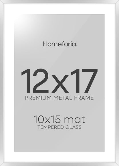 Homeforia 12x17 Picture Frame Silver, High End Metal 12x17 Frames with Mat 10x15 for Photo, 12 x 17