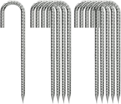 Rebar-Stakes-12-Inch, Ground Stakes Heavy Duty J-Hook Galvanized Anti-Rust Heavy Duty Ground