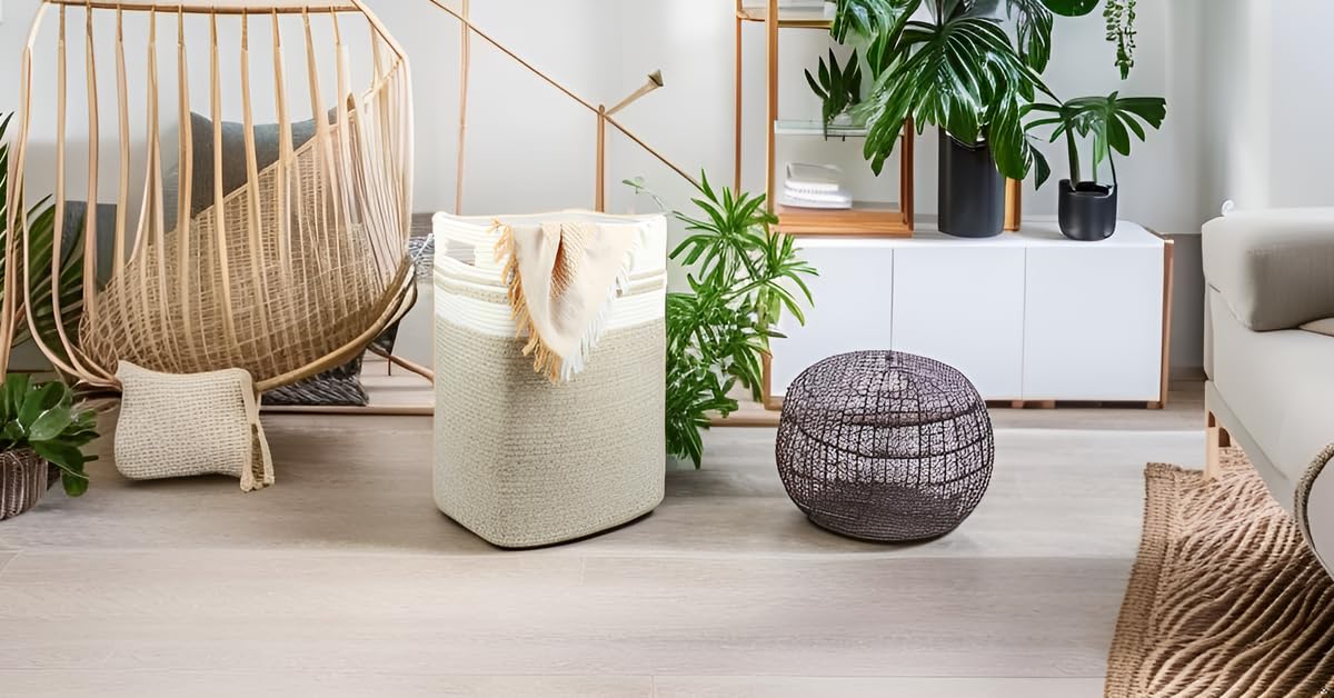 Casaphoria Laundry Hamper, Light Brown Cotton, 16x13x22in, Foldable, Square, Large, Box, 50L
