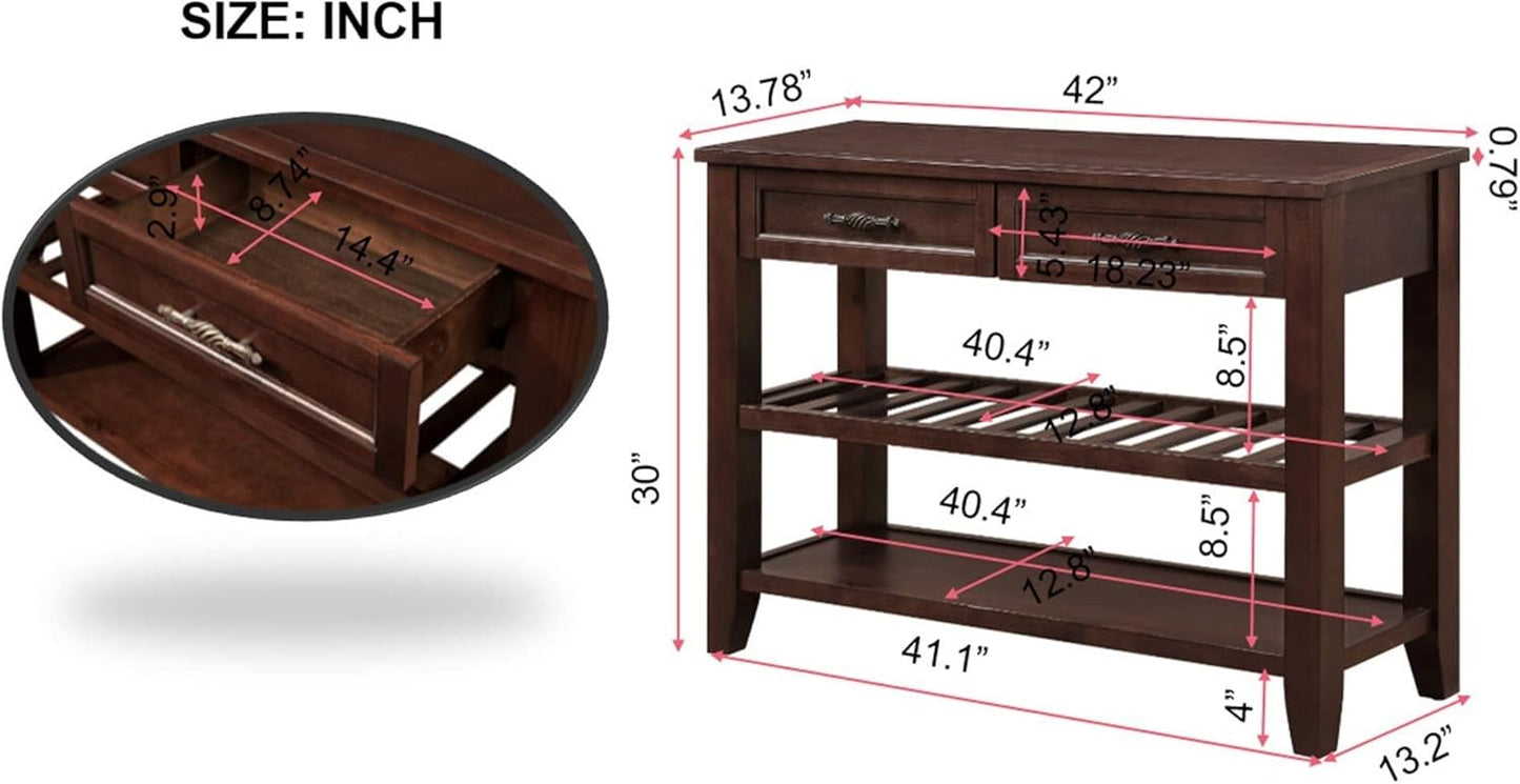 Solid Wood Console Table Sofa Tables with Drawers and Shelves Small Entryway Table for Living