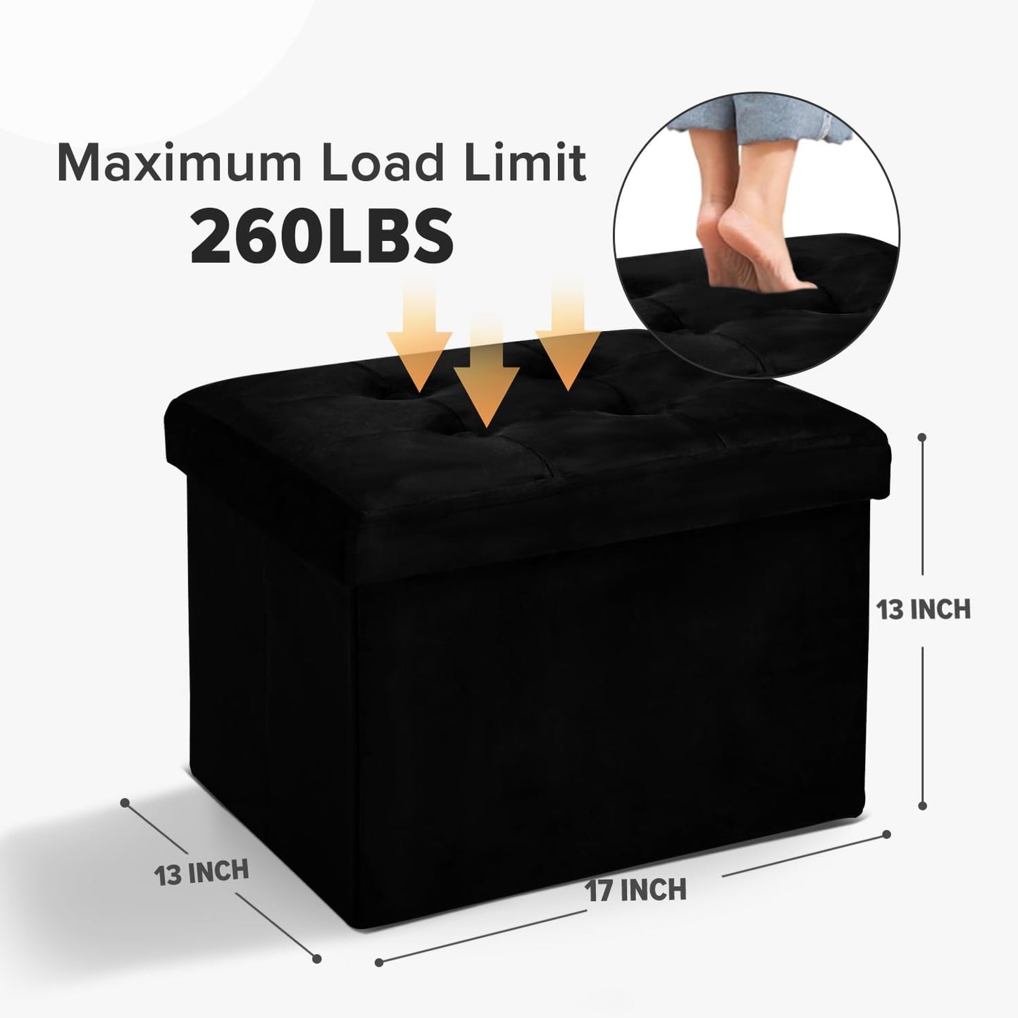 LINMAGCO Storage Ottoman Folding Foot Stool Velvet Foot Rest with Padded Modern Ottoman with