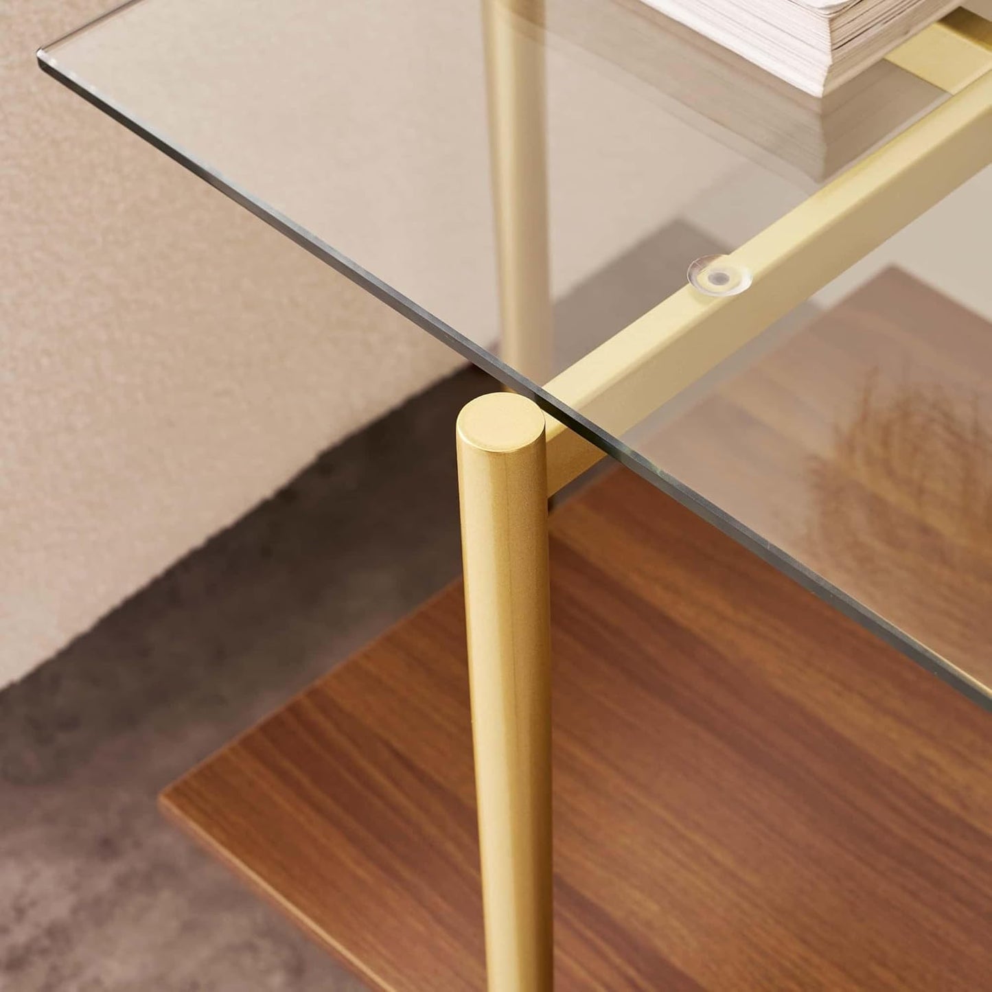 Glass End Table, Mid-Century Modern Design Sofa Table, for Living Room, 2-Tier Structure, Clear