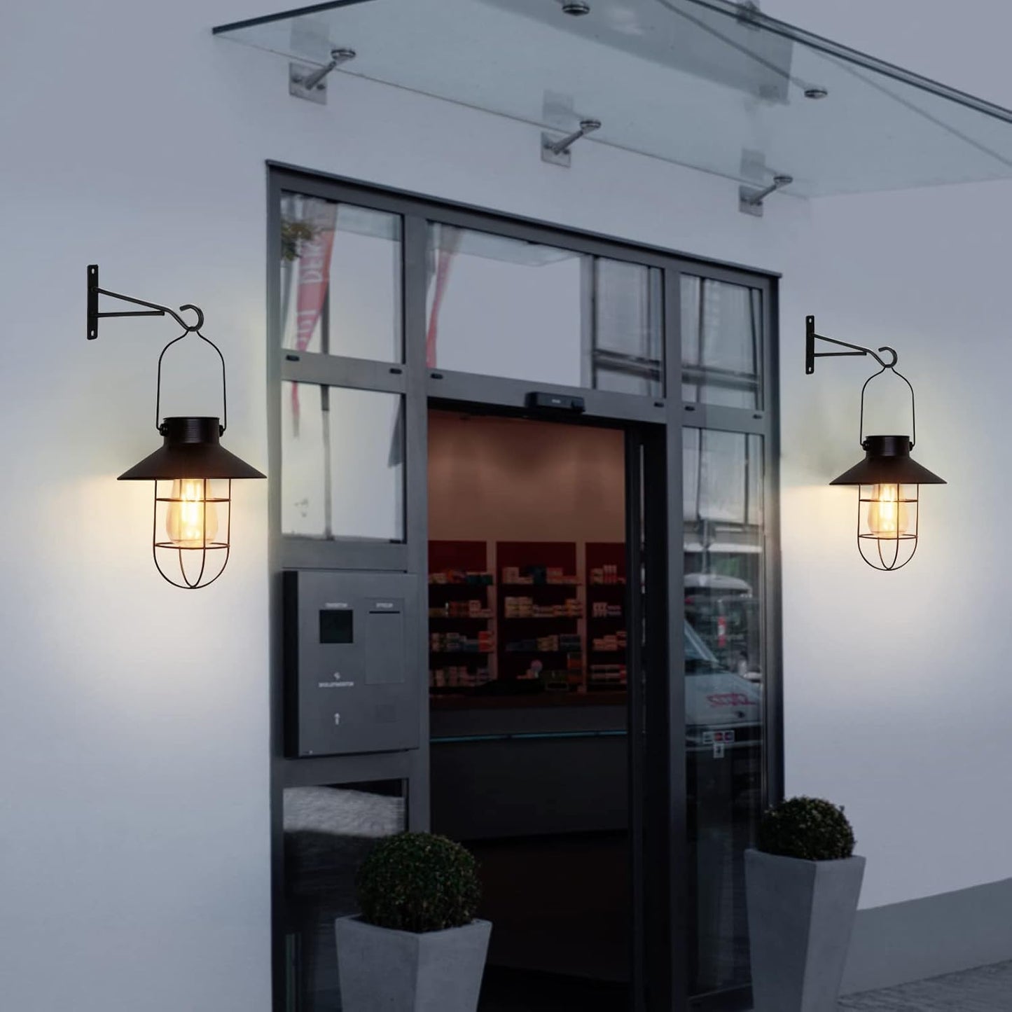 pearlstar Solar Lanterns Outdoor Metal Solar Powered Hanging Lights Waterproof for Wall Barn Yard
