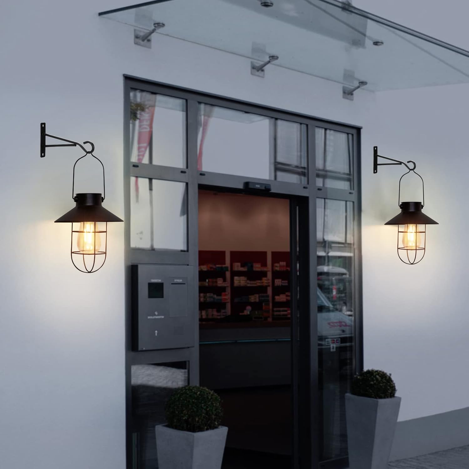 pearlstar Solar Lanterns Outdoor Metal Solar Powered Hanging Lights Waterproof for Wall Barn Yard