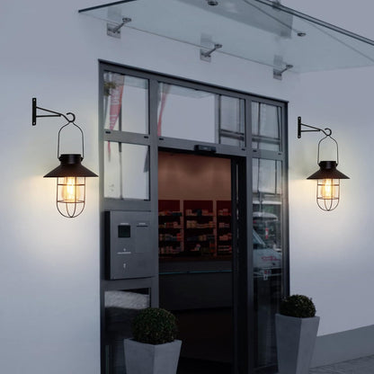pearlstar Solar Lanterns Outdoor Metal Solar Powered Hanging Lights Waterproof for Wall Barn Yard