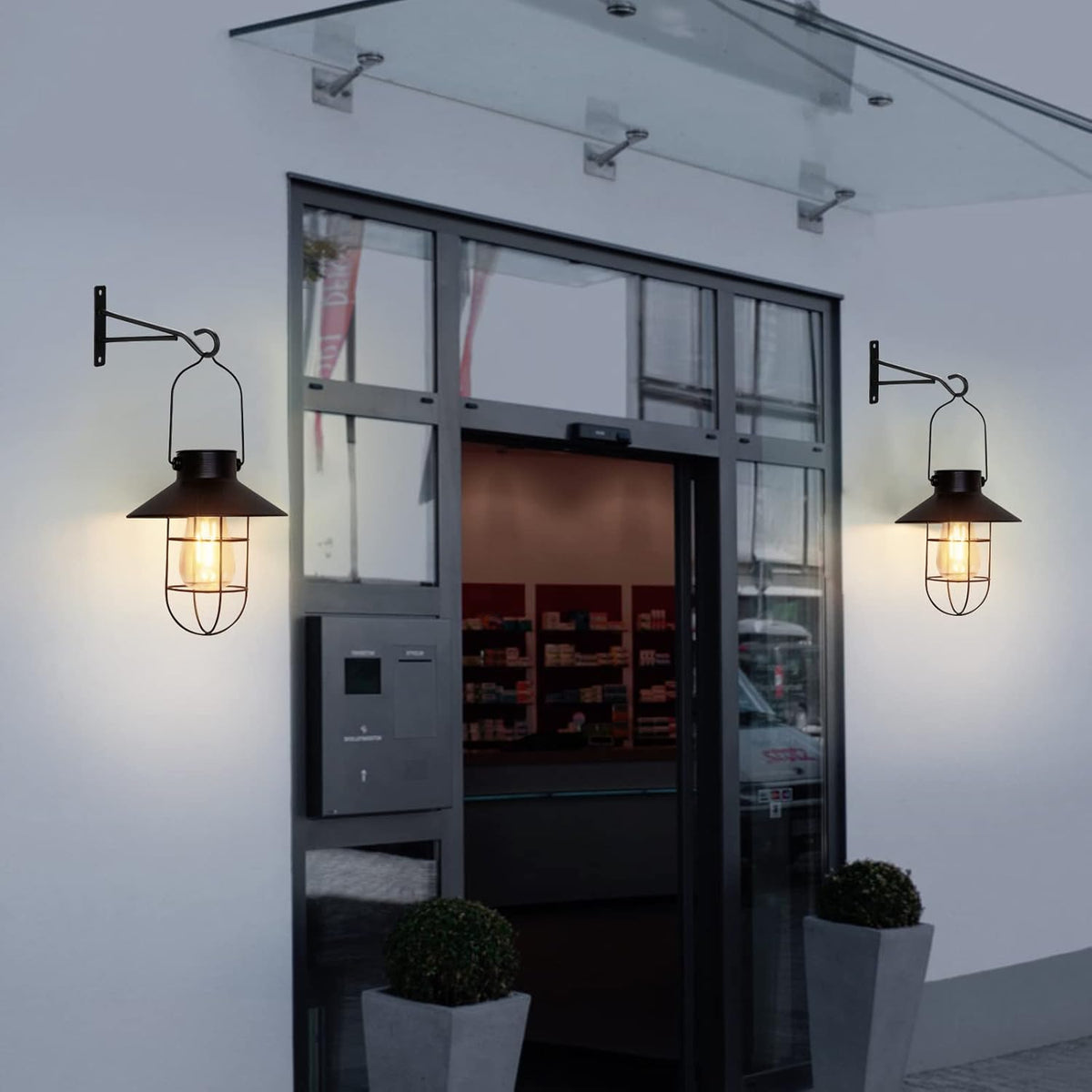 pearlstar Solar Lanterns Outdoor Metal Solar Powered Hanging Lights Waterproof for Wall Yard Garden