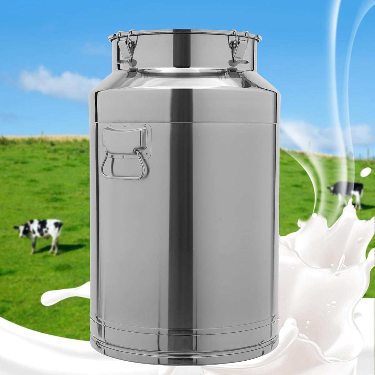 Stainless Steel Milk Can, 304 Stainless Steel Pail 20Gal Milk Can with Sealed Lid, 76L Hanging Lid