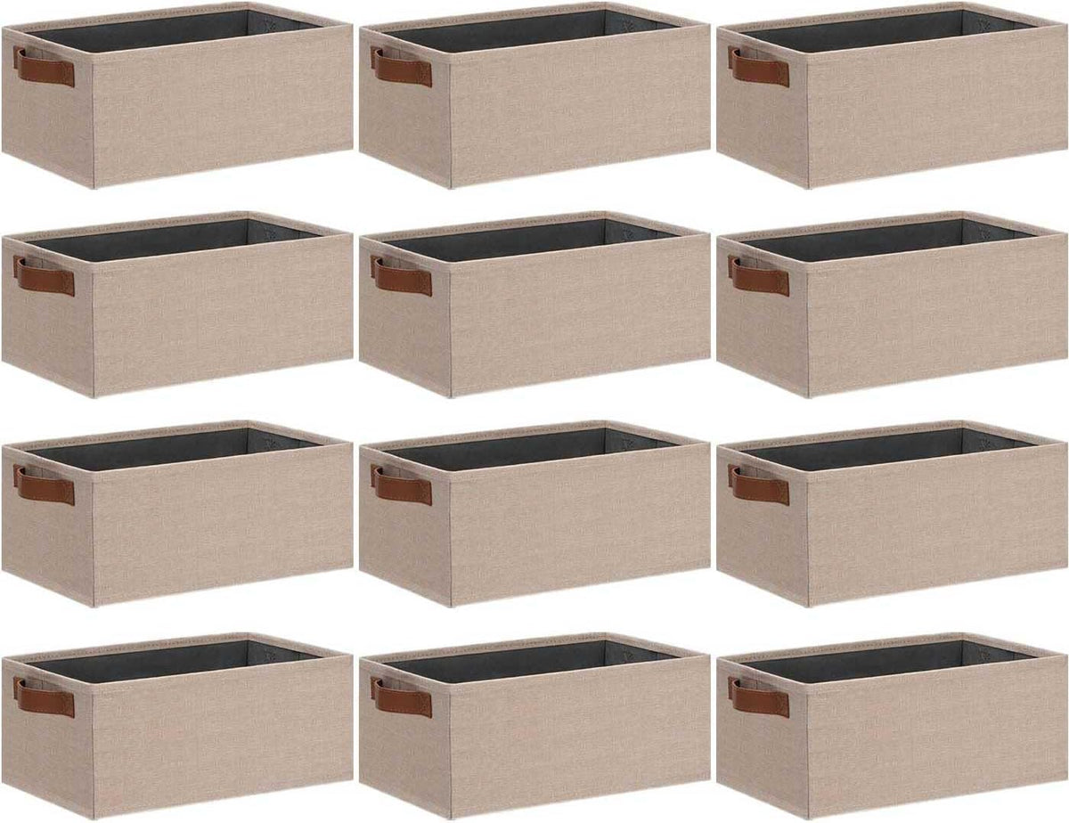 GhvyenntteS Small Fabric Storage Bins 12 Pack, 11.8" x 7.87" x 5.11" Storage Basket with Leather