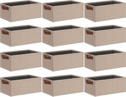 GhvyenntteS Small Fabric Storage Bins 12 Pack, 11.8" x 7.87" x 5.11" Storage Basket with Leather