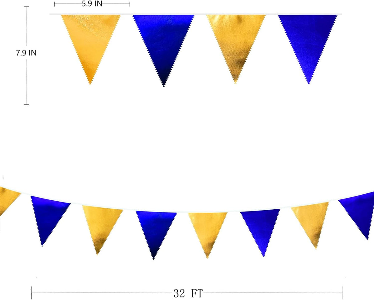 Royal Blue Gold Party Decoration Navy Blue Gold Triangle Pennant Banner Flag Metallic Fabric