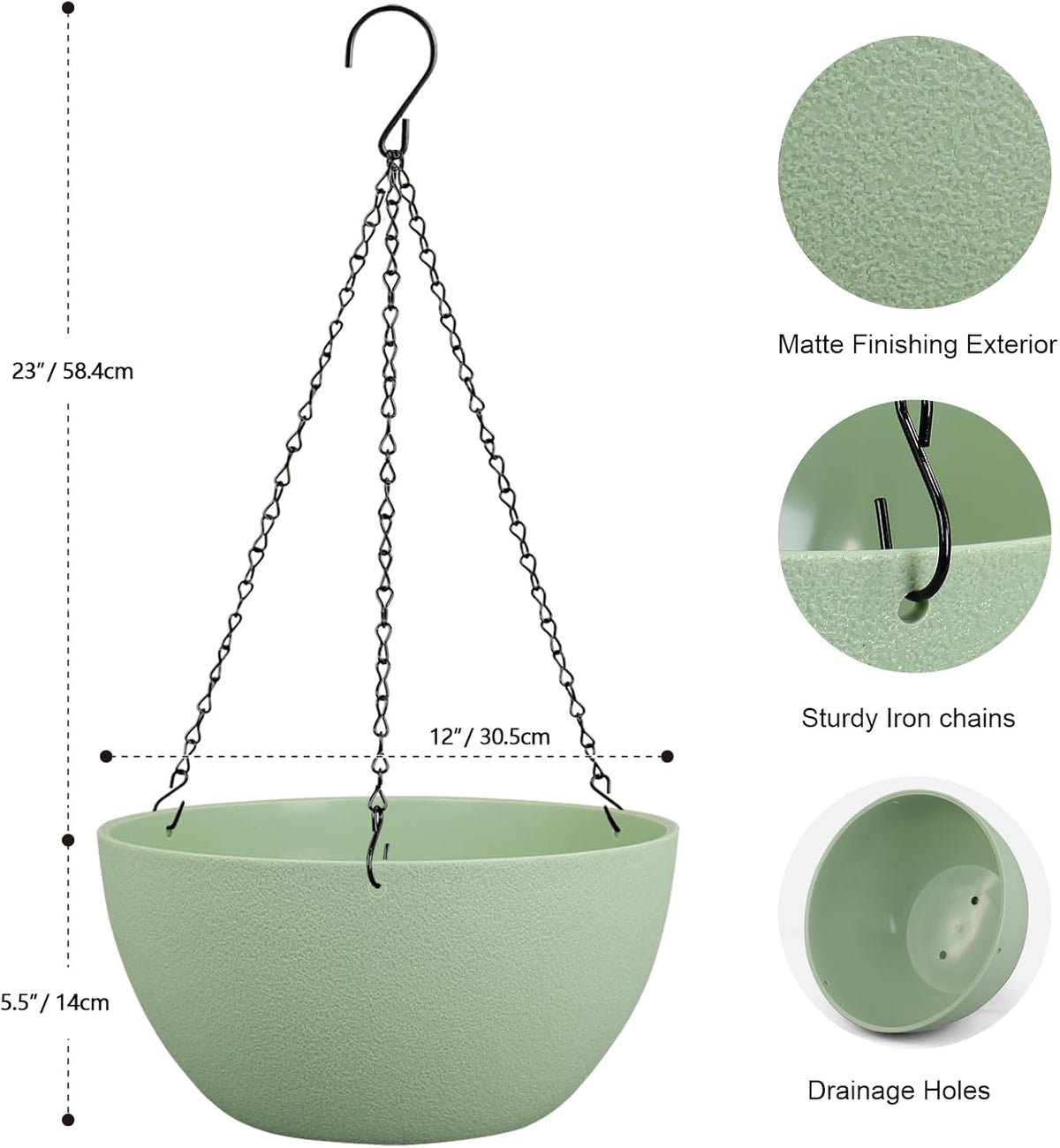 12 inch Large Hanging Planters Plant Pots for Indoor Outdoor Plants, 2 Pack Hanging Flower Pots