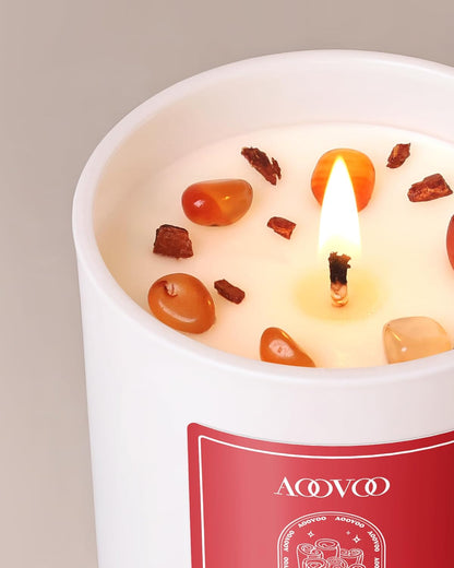 AOOVOO Cinnamon Scented Candles for Women - Aromatherapy Candle with Crystals Inside, 10oz Soy