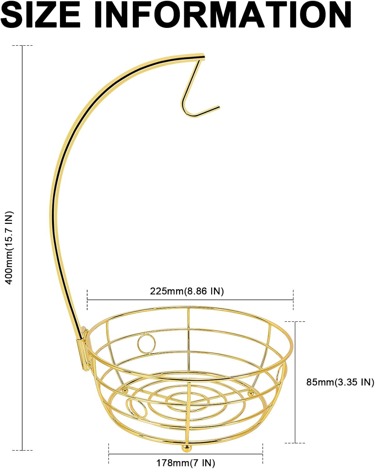 Livabber Countertop Fruit Basket Bowl with Banana Hanger, Modern Standing Fruit Vegetable Bowl