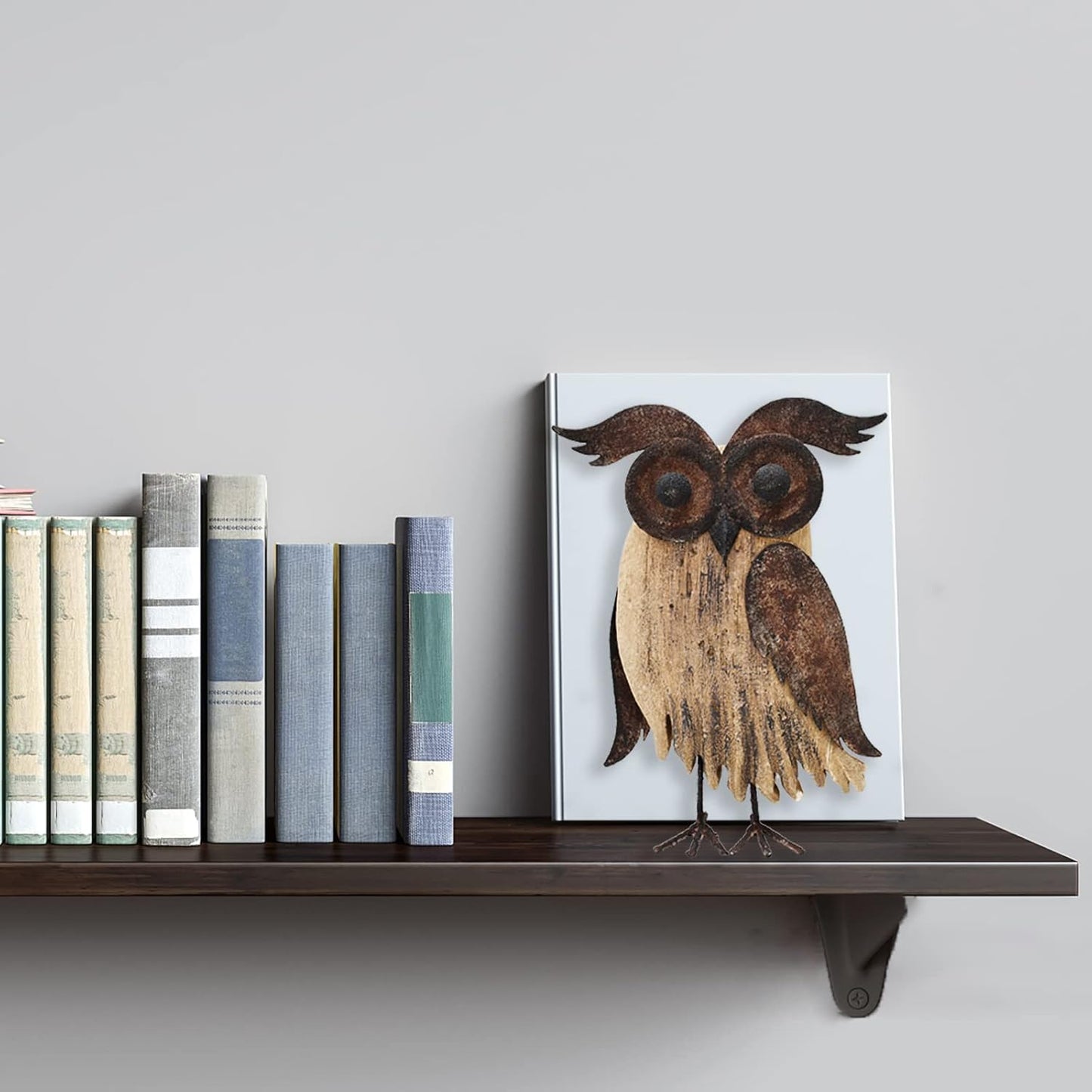 E-view Rustic Owl Figurines Decor Animal Statue for Home-Wooden Stand Owl Sculptures Decorations