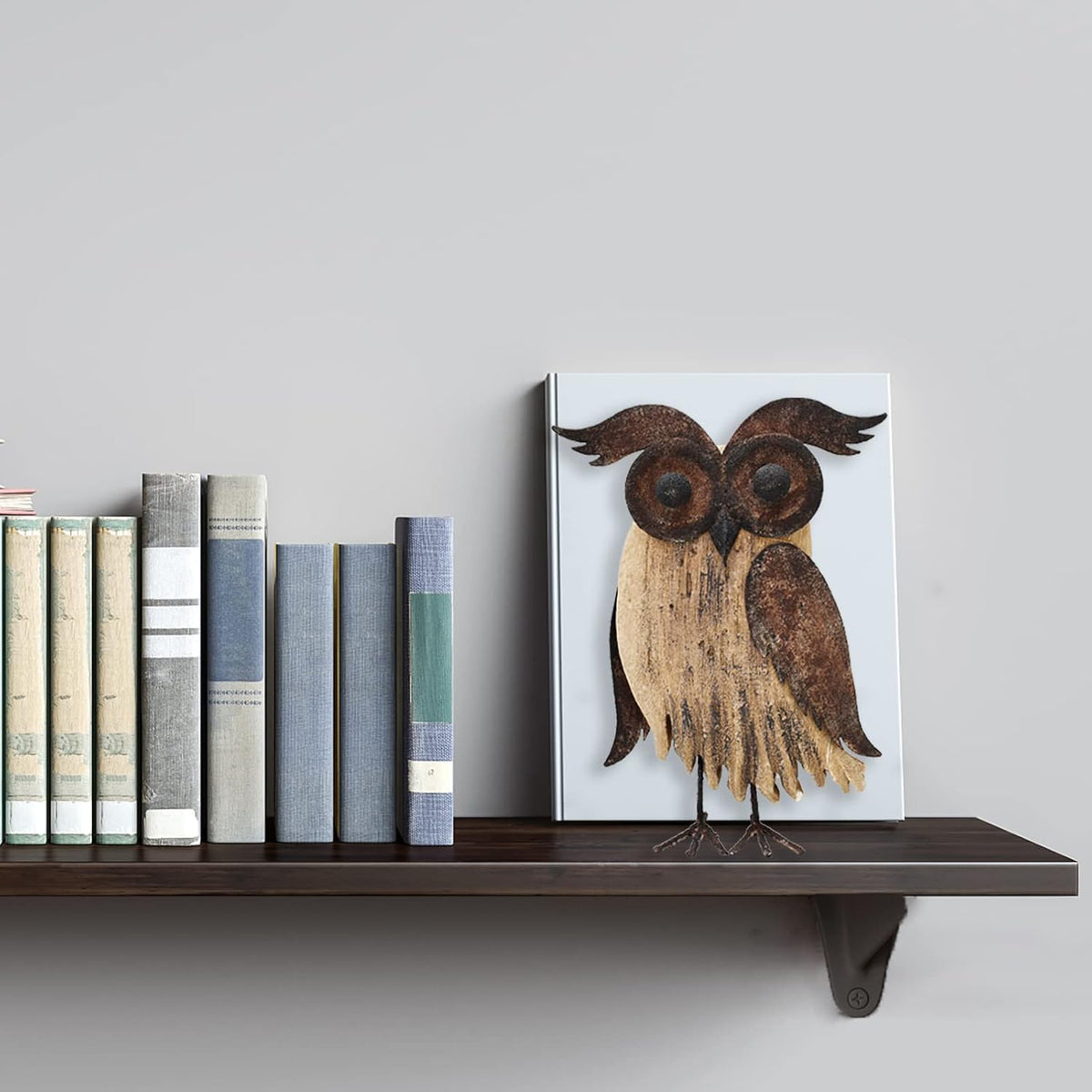 E-view Rustic Owl Figurines Decor Animal Statue for Home-Wooden Stand Owl Sculptures Decorations