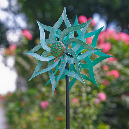 Viveta Metal Wind Spinners,53.5" Kinetic Wind Sculptures,Green Garden Pinwheels Double Layer