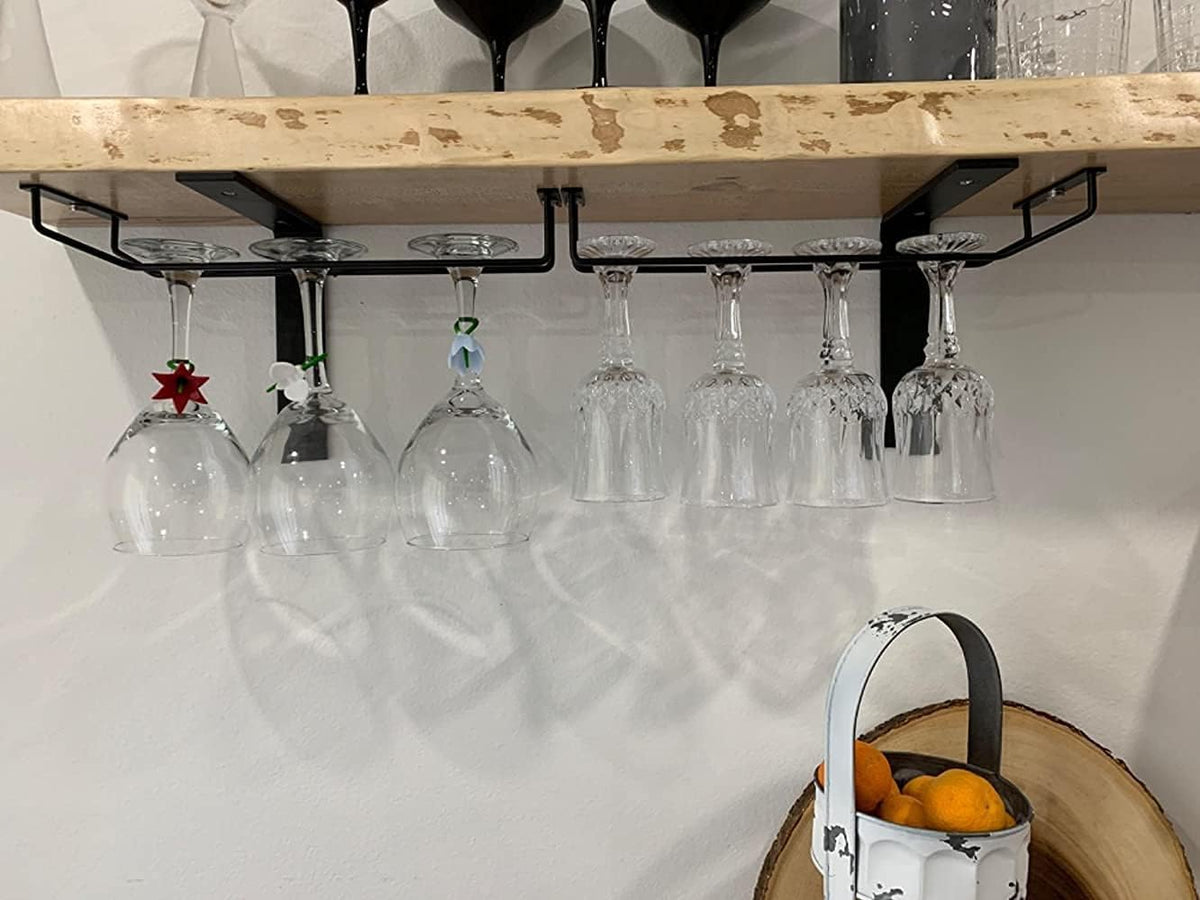 14-Inch Black Wine Glass Rack, Under Cabinet Wine Glass Holder, Stemware Rack, Hanging Stemware