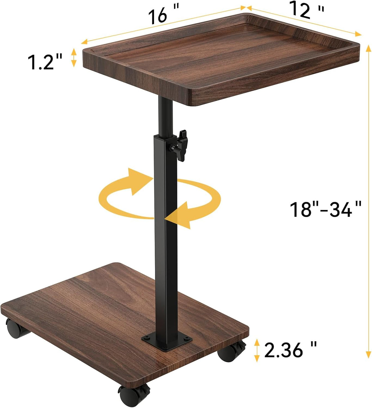 C Table End Table Adjustable Height, 360°Swivel TV Tray Table for Small Spaces, Couch Tables That