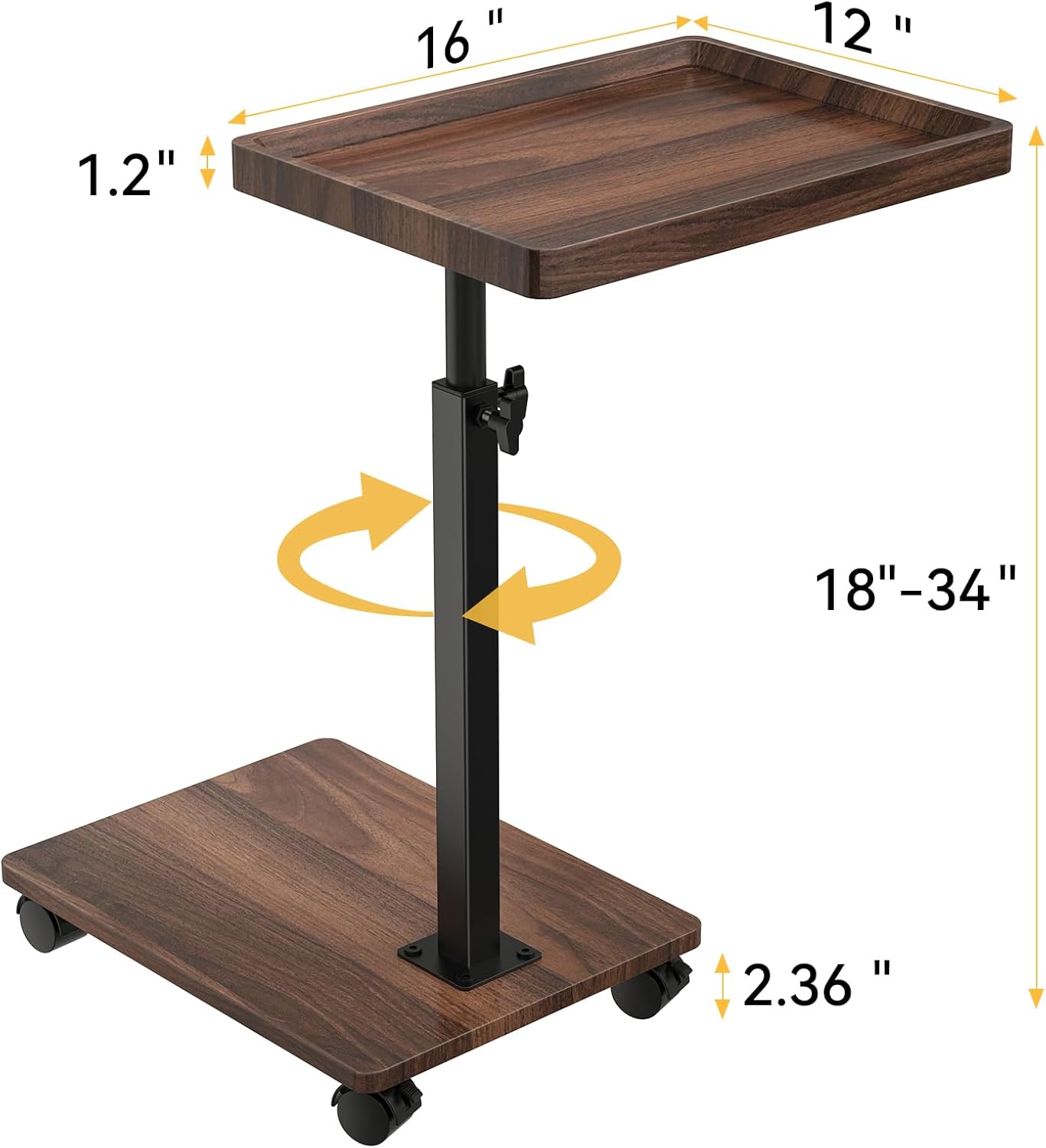 C Table End Table Adjustable Height, 360°Swivel TV Tray Table for Small Spaces, Couch Tables That