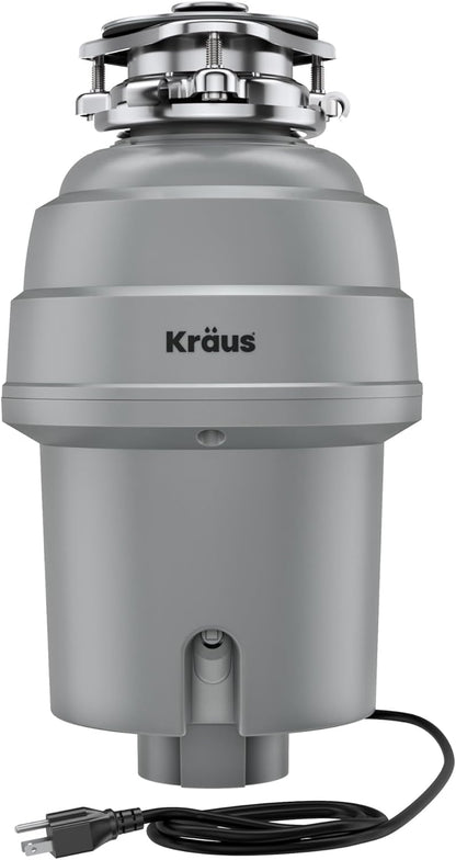 KRAUS WasteGuard High-Speed 3/4 HP Continuous Feed Ultra-Quiet Motor Garbage Disposal with Power