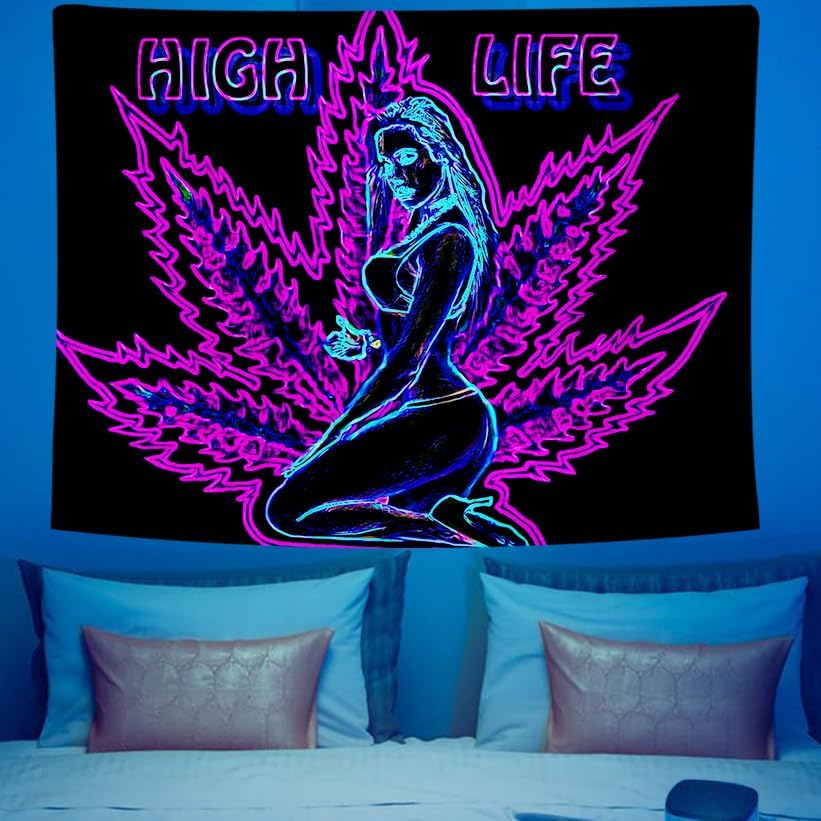 ADDWel Blacklight Tapestry for Bedroom, Tapestry Glow In The Dark, UV Reactive Black Light Posters