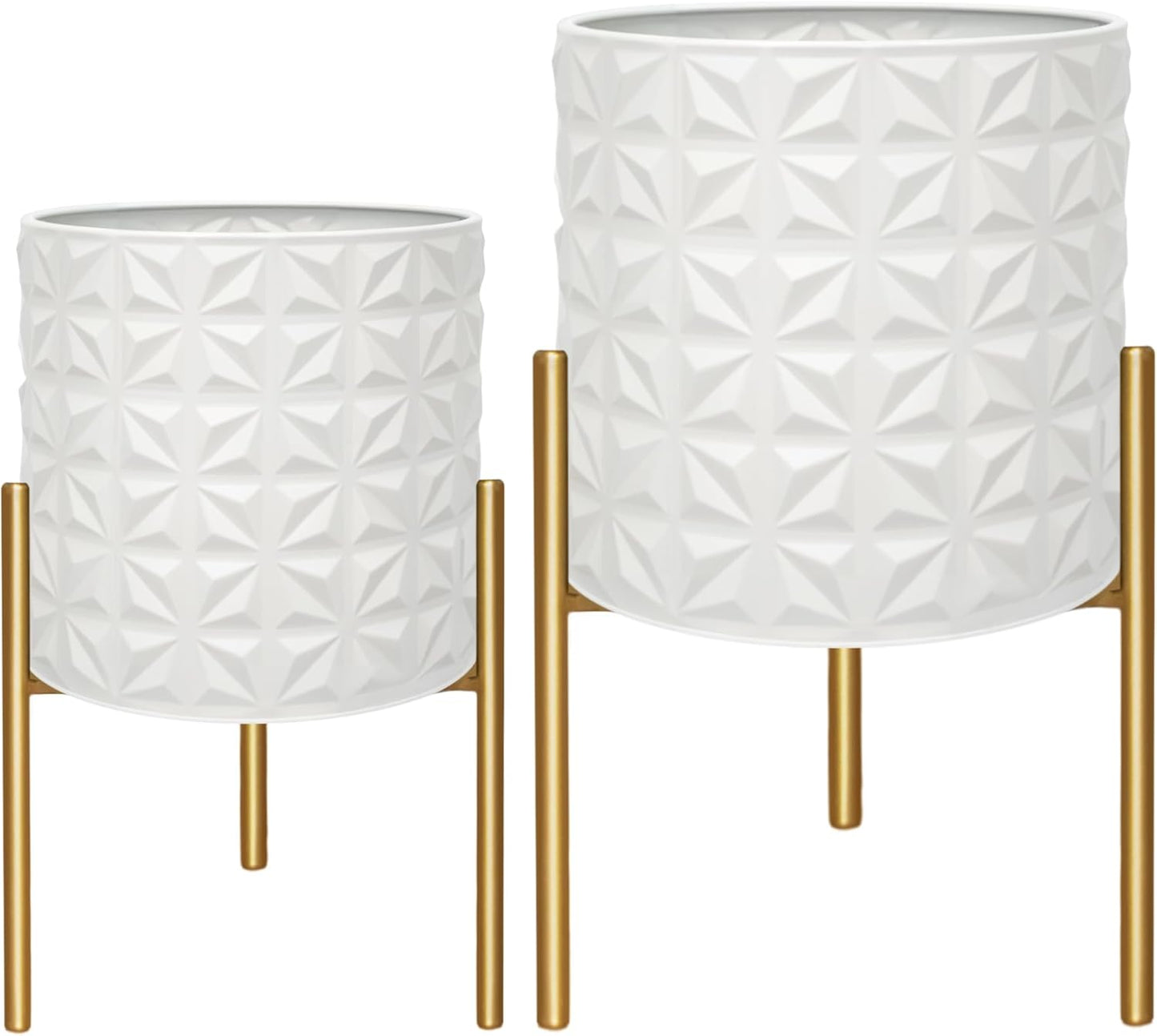 ARNIS Modern Planter Pots, Set of 2 Large Planters with Stand, Decorative Planters, Metal Pots with