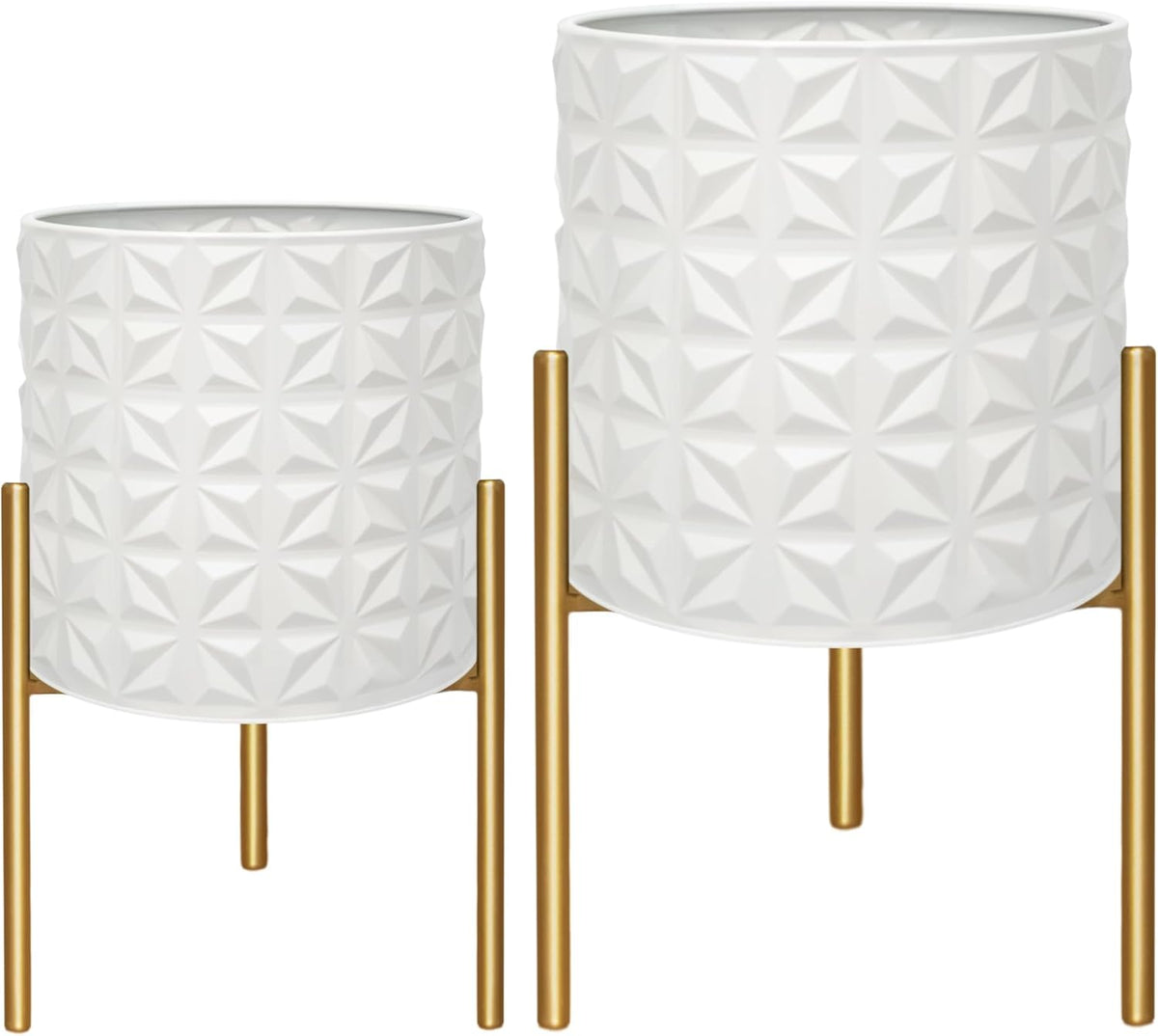 ARNIS Modern Planter Pots, Set of 2 Large Planters with Stand, Decorative Planters, Metal Pots with