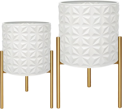ARNIS Modern Planter Pots, Set of 2 Large Planters with Stand, Decorative Planters, Metal Pots with