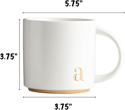 COLLECTIVE HOME - Monogram Ceramic Mugs, 15 oz Golden Initial Coffee Cups, Elegant Alphabet Tea