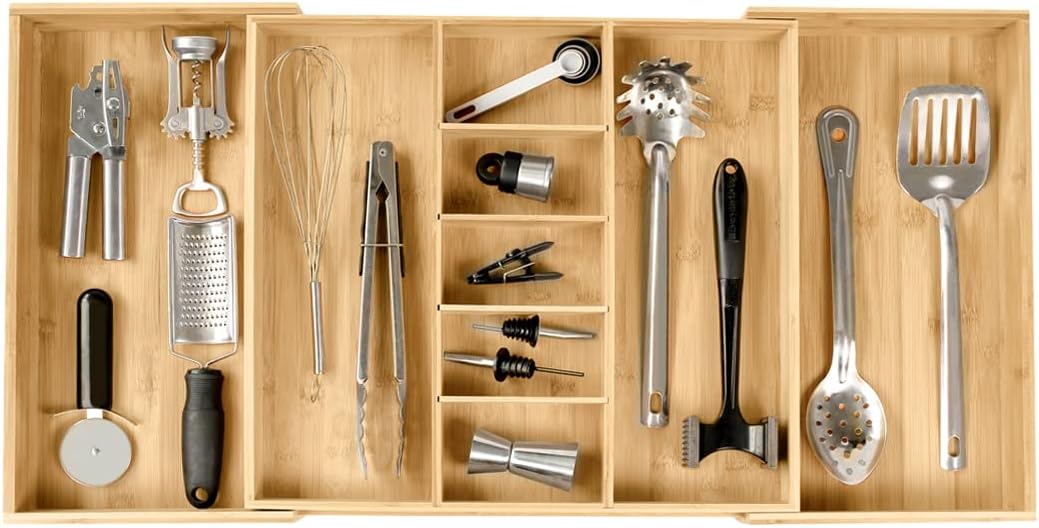 Adjustable Kitchen Drawer Organizer for Utensils and Junk, Food-Safe Contract Grade with 100%